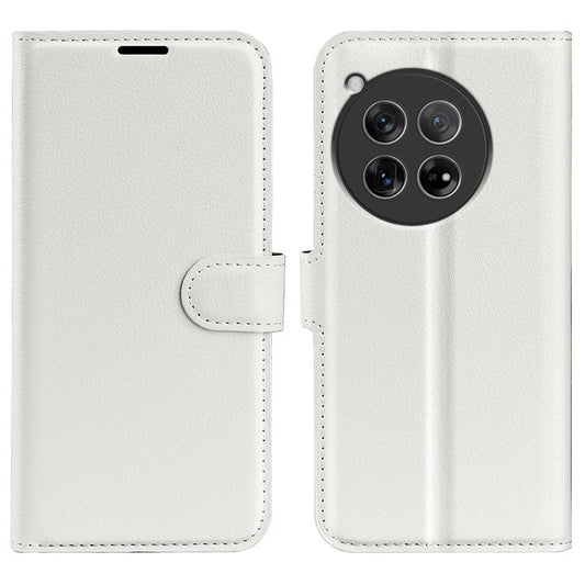 For OnePlus 12 5G Phone Case Flip Wallet Shockproof PU Leather Stand Cover - White