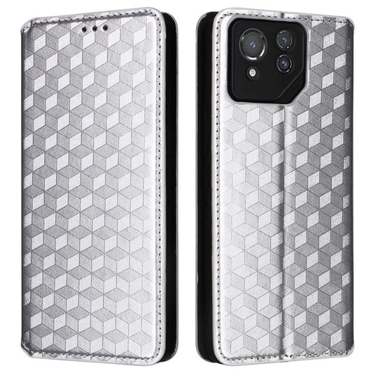 For Asus ROG Phone 8 Pro 5G / 8 5G Wallet Case Leather Magnetic Auto Closing Imprint Cover - Silver