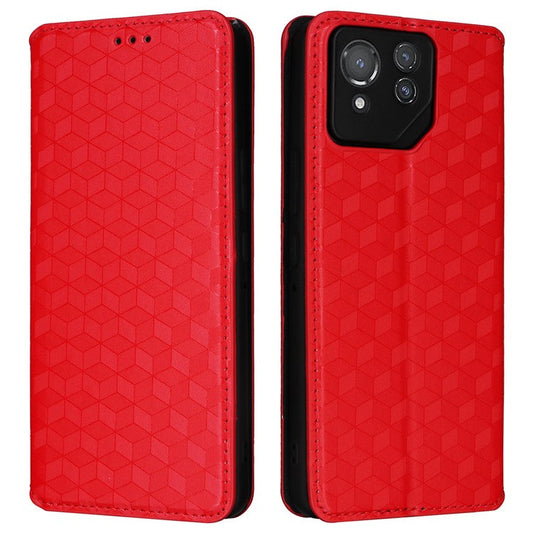 For Asus ROG Phone 8 Pro 5G / 8 5G Wallet Case Leather Magnetic Auto Closing Imprint Cover - Red