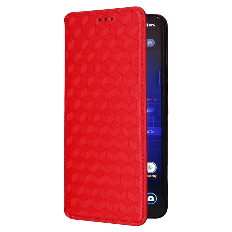 For Asus ROG Phone 8 Pro 5G / 8 5G Wallet Case Leather Magnetic Auto Closing Imprint Cover - Red