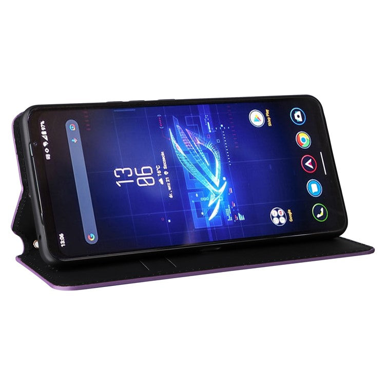 For Asus ROG Phone 8 Pro 5G / 8 5G Wallet Case Leather Magnetic Auto Closing Imprint Cover - Purple