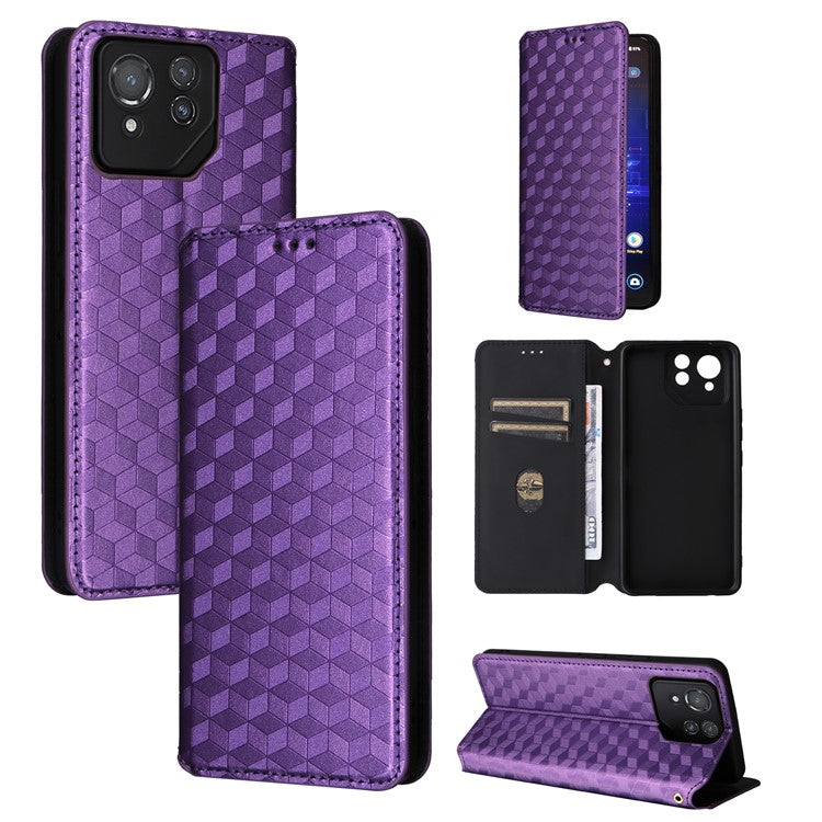 For Asus ROG Phone 8 Pro 5G / 8 5G Wallet Case Leather Magnetic Auto Closing Imprint Cover - Purple