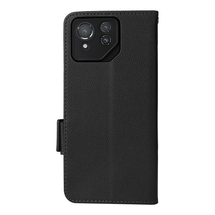 For Asus ROG Phone 8 Pro 5G / 8 5G Magnetic Case Leather Litchi Texture Cover with Wrist Strap - Black