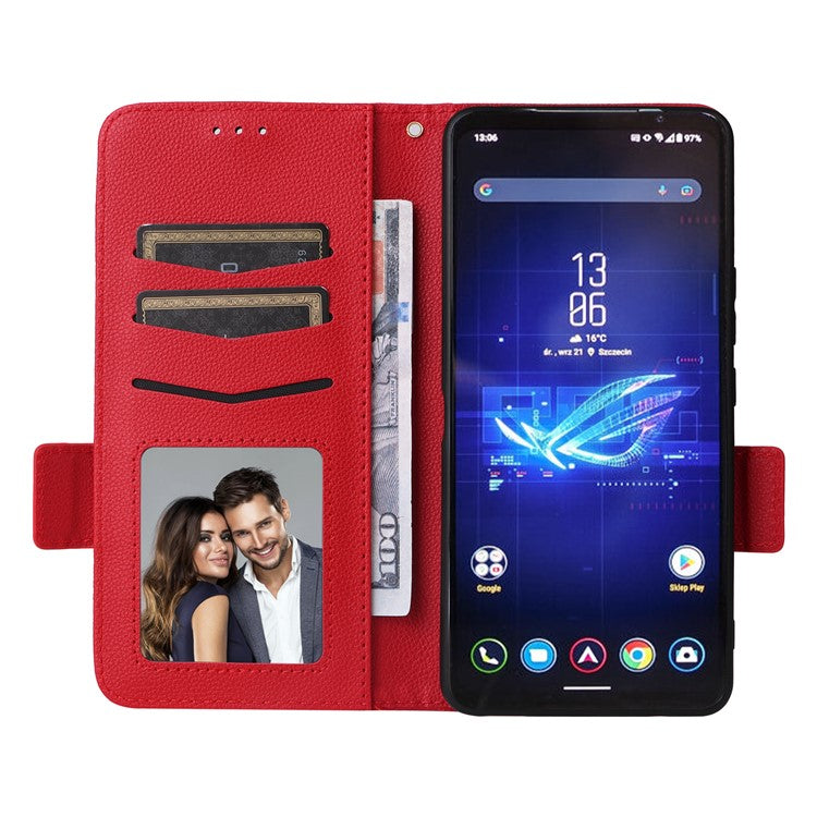 For Asus ROG Phone 8 Pro 5G / 8 5G Magnetic Case Leather Litchi Texture Cover with Wrist Strap - Red