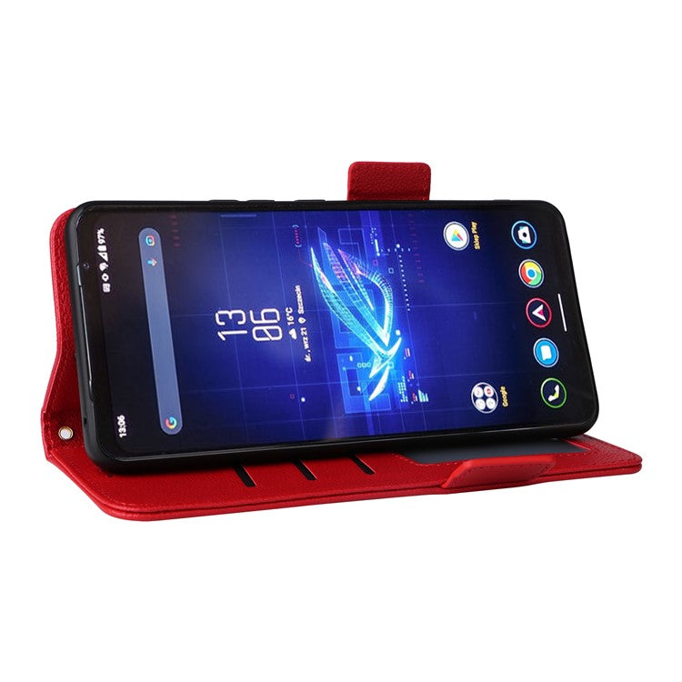 For Asus ROG Phone 8 Pro 5G / 8 5G Magnetic Case Leather Litchi Texture Cover with Wrist Strap - Red