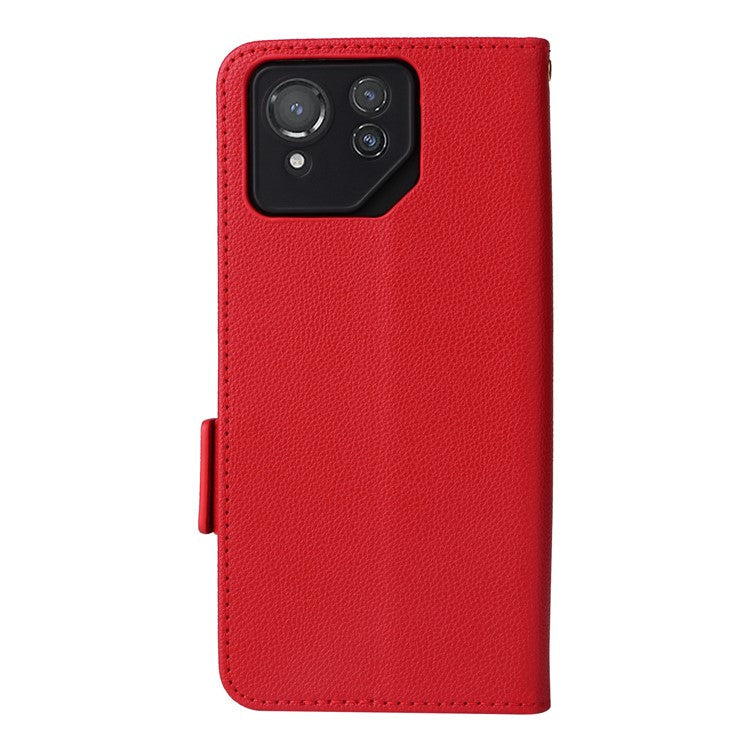 For Asus ROG Phone 8 Pro 5G / 8 5G Magnetic Case Leather Litchi Texture Cover with Wrist Strap - Red