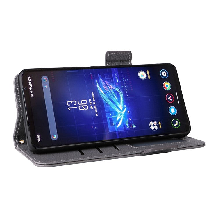 For Asus ROG Phone 8 Pro 5G / 8 5G Magnetic Case Leather Litchi Texture Cover with Wrist Strap - Grey