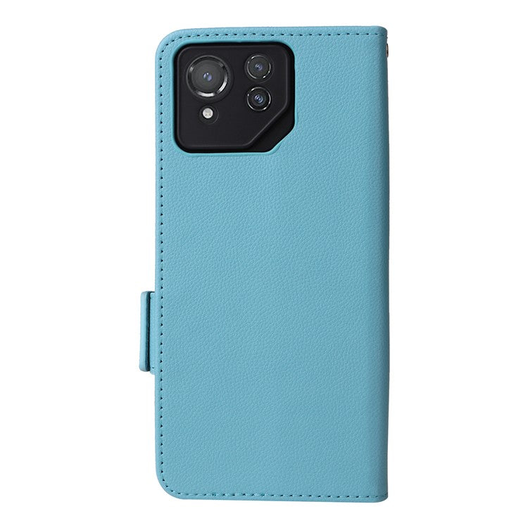 For Asus ROG Phone 8 Pro 5G / 8 5G Magnetic Case Leather Litchi Texture Cover with Wrist Strap - Baby Blue