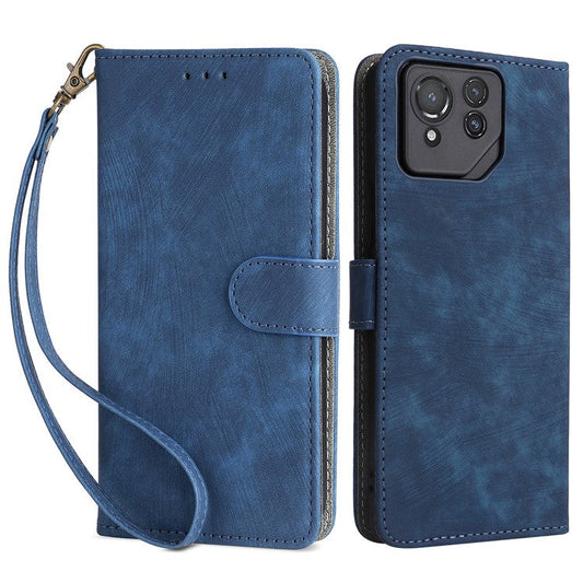 For Asus ROG Phone 8 Pro 5G / 8 5G Case RFID Blocking Wallet Cover with Hand Strap - Blue