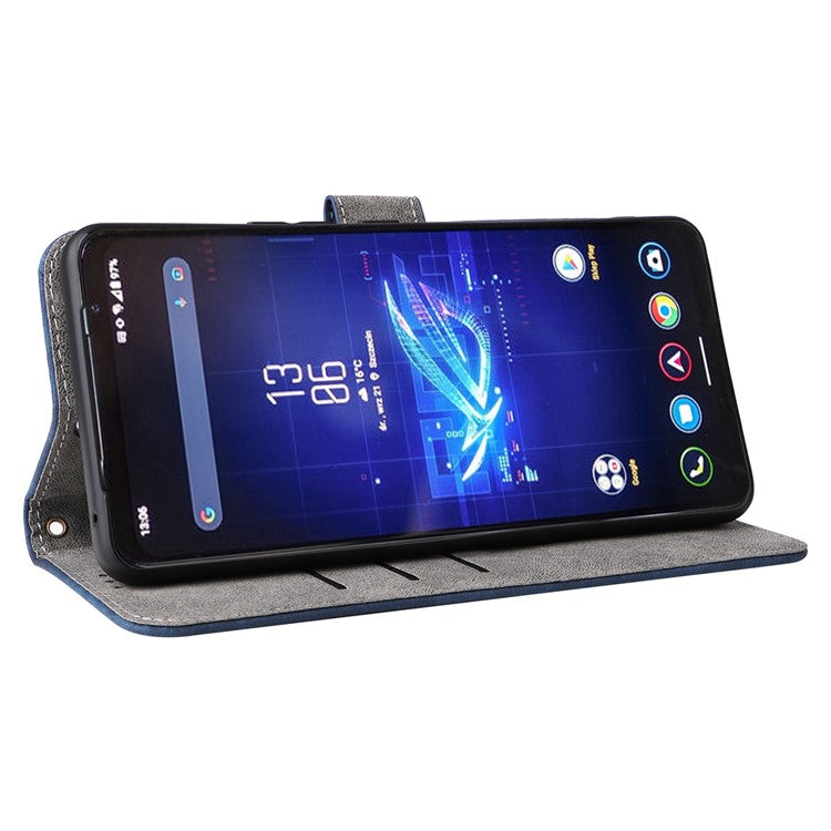 For Asus ROG Phone 8 Pro 5G / 8 5G Case RFID Blocking Wallet Cover with Hand Strap - Blue