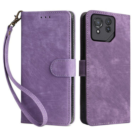 For Asus ROG Phone 8 Pro 5G / 8 5G Case RFID Blocking Wallet Cover with Hand Strap - Purple