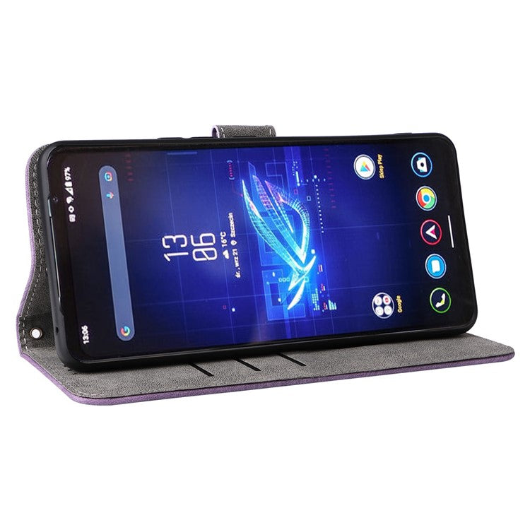 For Asus ROG Phone 8 Pro 5G / 8 5G Case RFID Blocking Wallet Cover with Hand Strap - Purple