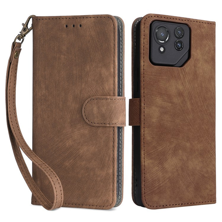 For Asus ROG Phone 8 Pro 5G / 8 5G Case RFID Blocking Wallet Cover with Hand Strap - Brown