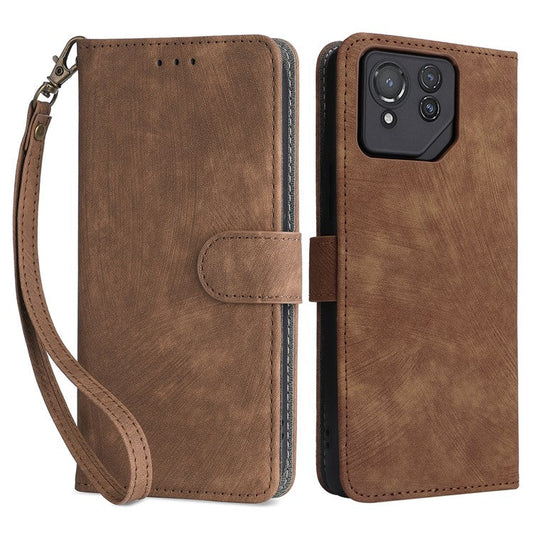 For Asus ROG Phone 8 Pro 5G / 8 5G Case RFID Blocking Wallet Cover with Hand Strap - Brown
