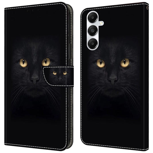 For Samsung Galaxy A35 5G Case Leather Printed 3D Pattern Phone Stand Cover - Black Cat