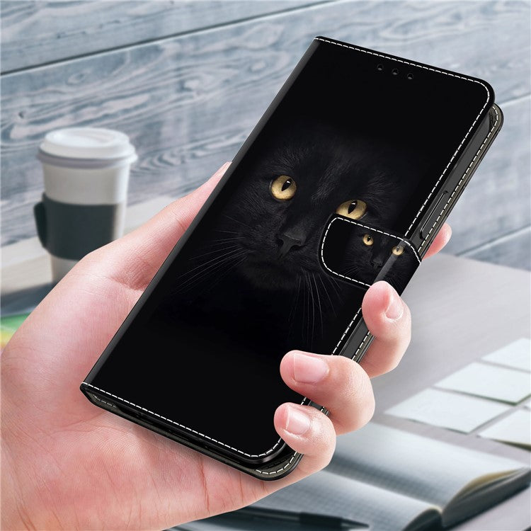 For Samsung Galaxy A35 5G Case Leather Printed 3D Pattern Phone Stand Cover - Black Cat
