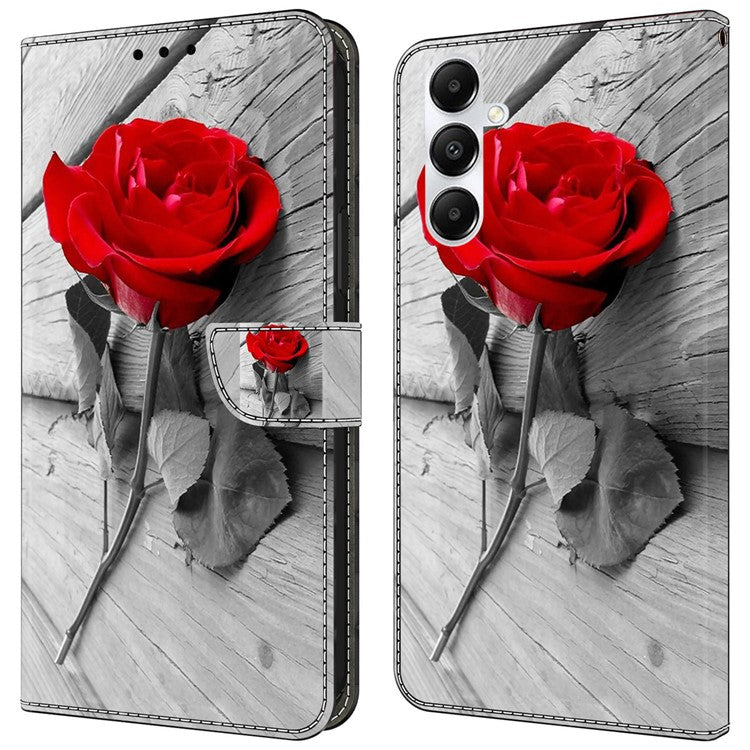 For Samsung Galaxy A55 5G Cell Phone Case Printed 3D Pattern Stand Leather Cover - Rose