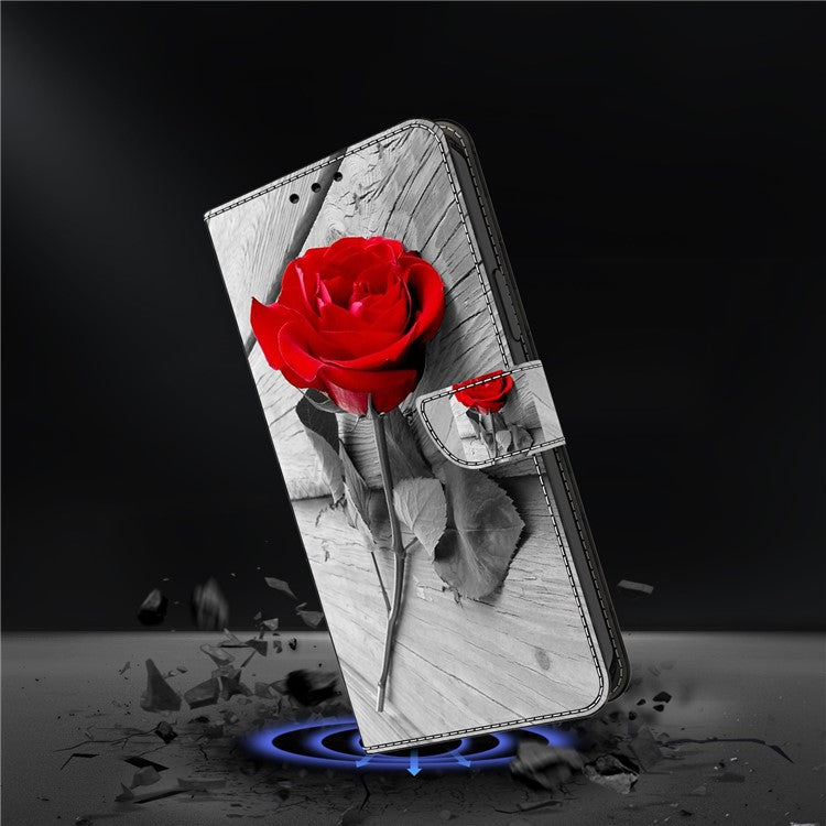 For Samsung Galaxy A55 5G Cell Phone Case Printed 3D Pattern Stand Leather Cover - Rose