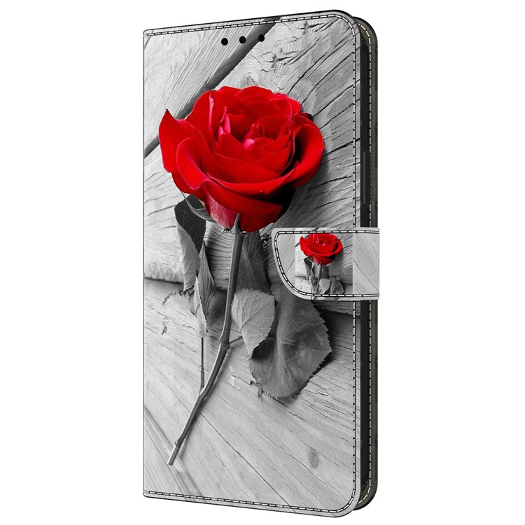 For Samsung Galaxy A55 5G Cell Phone Case Printed 3D Pattern Stand Leather Cover - Rose