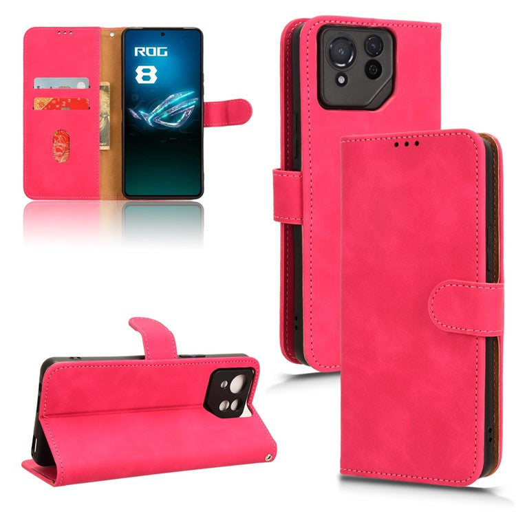 For Asus ROG Phone 8 5G / Phone 8 Pro 5G Case PU Leather Card Holder Cover with Magnetic Closure - Rose