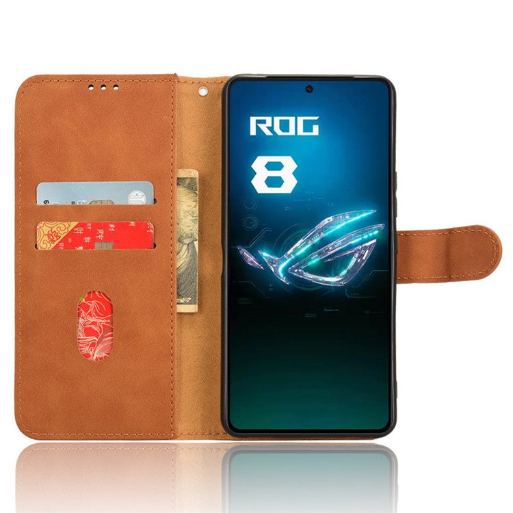 For Asus ROG Phone 8 5G / Phone 8 Pro 5G Case PU Leather Card Holder Cover with Magnetic Closure - Brown