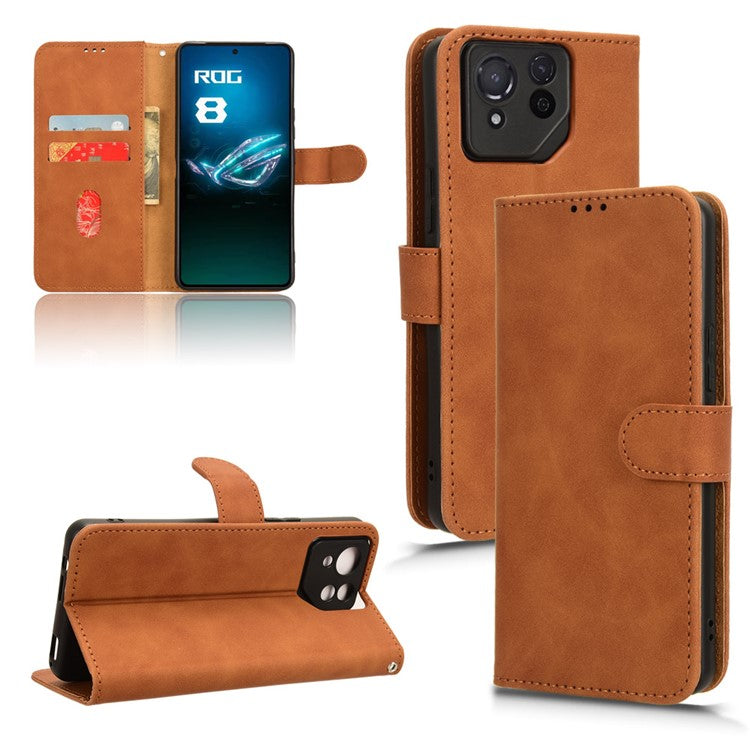 For Asus ROG Phone 8 5G / Phone 8 Pro 5G Case PU Leather Card Holder Cover with Magnetic Closure - Brown