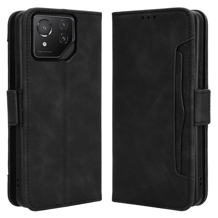 For Asus ROG Phone 8 Pro 5G / 8 5G Case Stand Leather Cover with Multiple Card Slots - Black