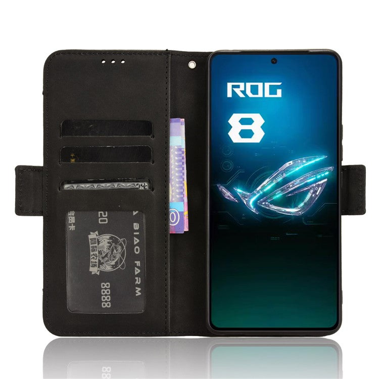 For Asus ROG Phone 8 Pro 5G / 8 5G Case Stand Leather Cover with Multiple Card Slots - Black