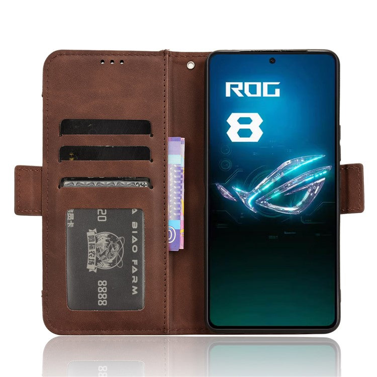 For Asus ROG Phone 8 Pro 5G / 8 5G Case Stand Leather Cover with Multiple Card Slots - Brown