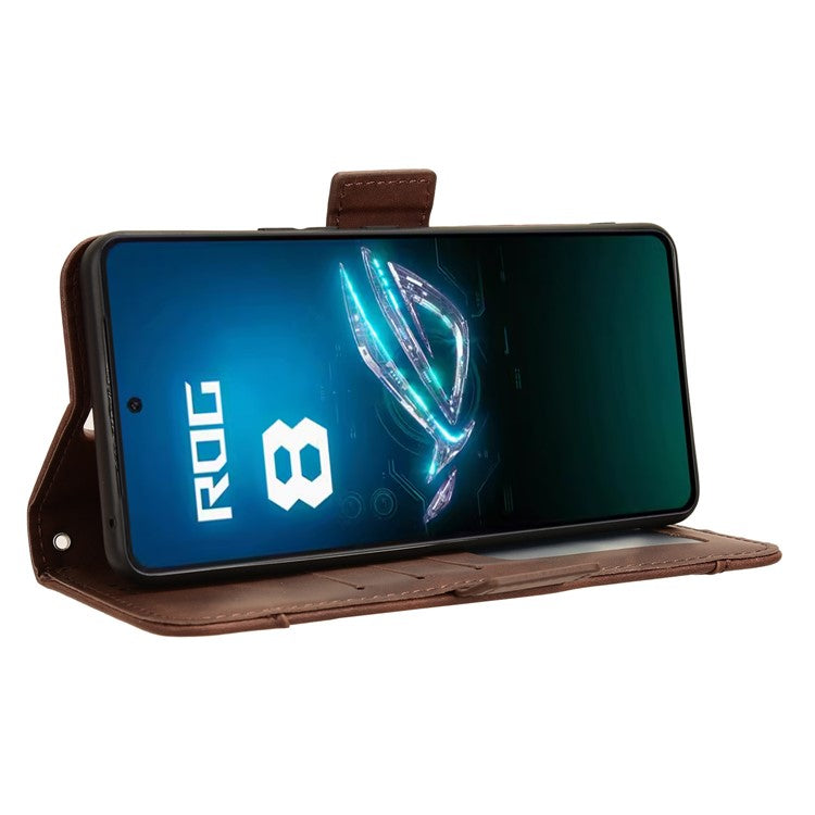 For Asus ROG Phone 8 Pro 5G / 8 5G Case Stand Leather Cover with Multiple Card Slots - Brown
