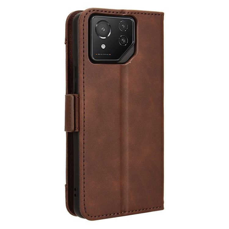 For Asus ROG Phone 8 Pro 5G / 8 5G Case Stand Leather Cover with Multiple Card Slots - Brown