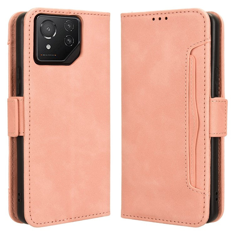 For Asus ROG Phone 8 Pro 5G / 8 5G Case Stand Leather Cover with Multiple Card Slots - Pink
