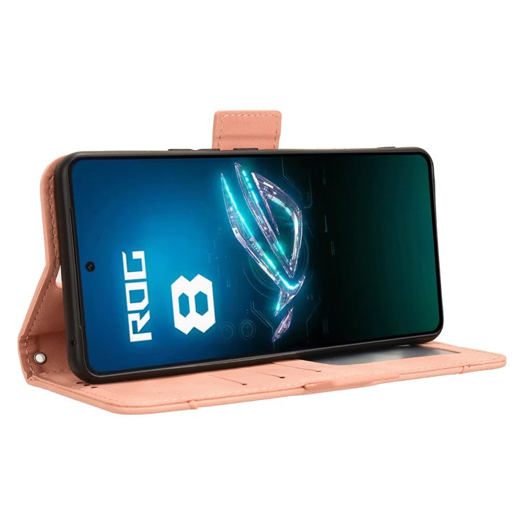 For Asus ROG Phone 8 Pro 5G / 8 5G Case Stand Leather Cover with Multiple Card Slots - Pink