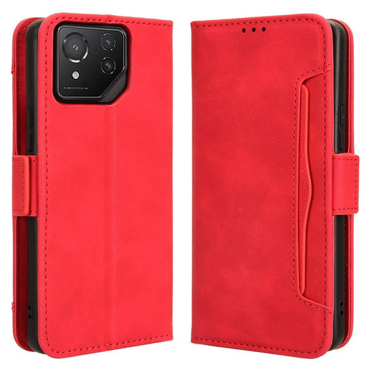 For Asus ROG Phone 8 Pro 5G / 8 5G Case Stand Leather Cover with Multiple Card Slots - Red