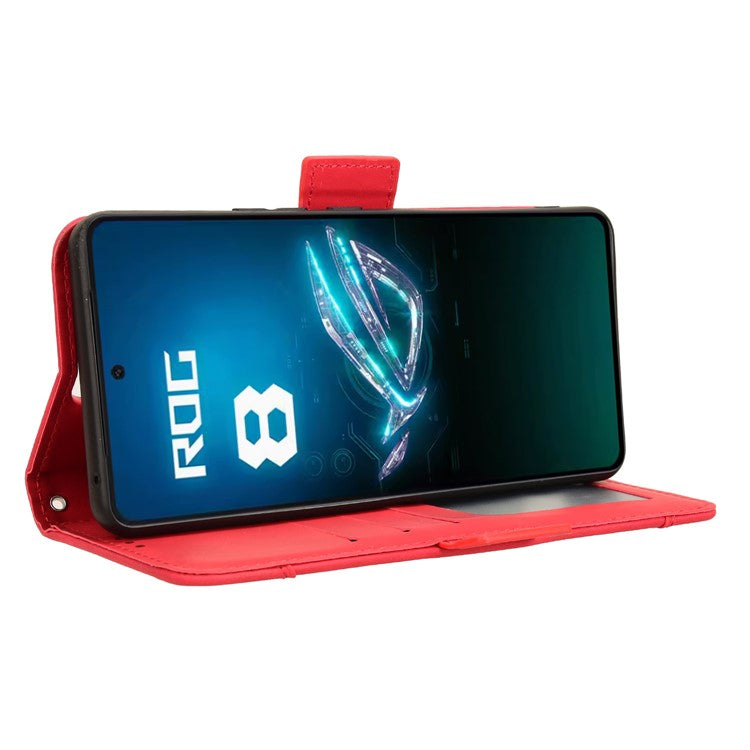 For Asus ROG Phone 8 Pro 5G / 8 5G Case Stand Leather Cover with Multiple Card Slots - Red
