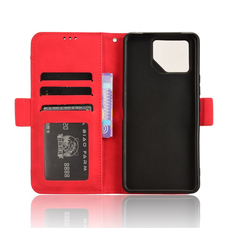 For Asus ROG Phone 8 Pro 5G / 8 5G Case Stand Leather Cover with Multiple Card Slots - Red
