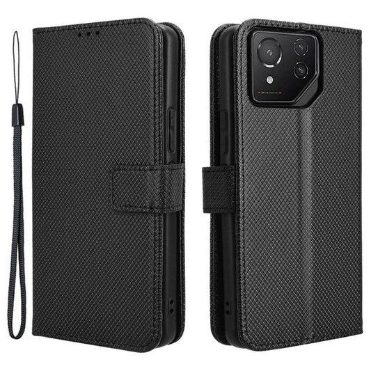 For Asus ROG Phone 8 Pro 5G / 8 5G Magnetic Phone Case Diamond Texture Card Slots Cover - Black