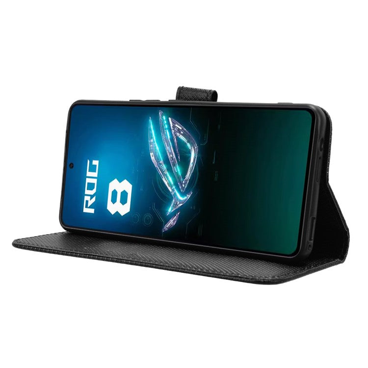 For Asus ROG Phone 8 Pro 5G / 8 5G Magnetic Phone Case Diamond Texture Card Slots Cover - Black