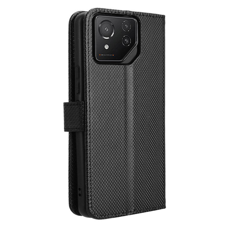 For Asus ROG Phone 8 Pro 5G / 8 5G Magnetic Phone Case Diamond Texture Card Slots Cover - Black