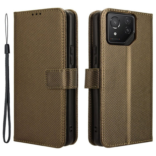For Asus ROG Phone 8 Pro 5G / 8 5G Magnetic Phone Case Diamond Texture Card Slots Cover - Brown