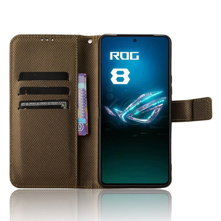 For Asus ROG Phone 8 Pro 5G / 8 5G Magnetic Phone Case Diamond Texture Card Slots Cover - Brown