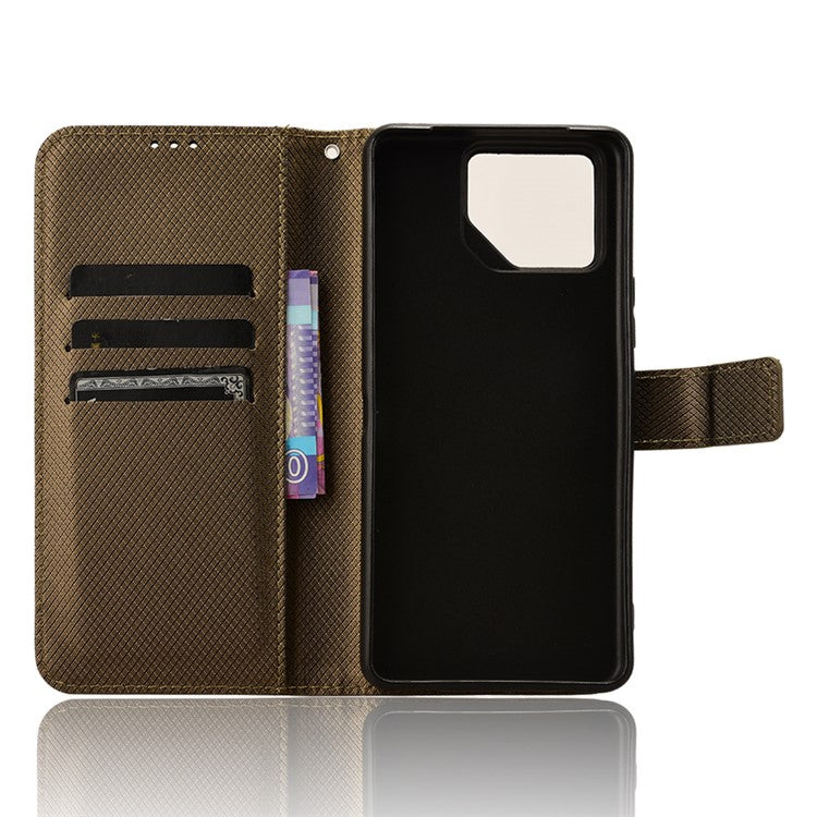 For Asus ROG Phone 8 Pro 5G / 8 5G Magnetic Phone Case Diamond Texture Card Slots Cover - Brown