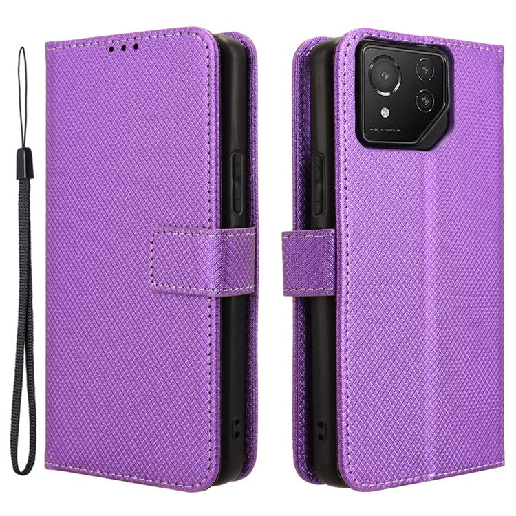 For Asus ROG Phone 8 Pro 5G / 8 5G Magnetic Phone Case Diamond Texture Card Slots Cover - Purple