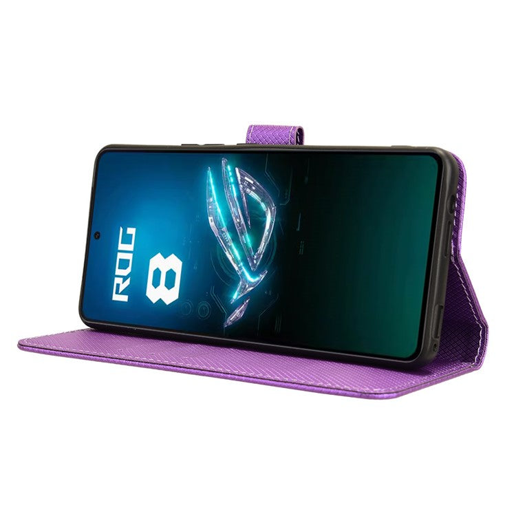 For Asus ROG Phone 8 Pro 5G / 8 5G Magnetic Phone Case Diamond Texture Card Slots Cover - Purple
