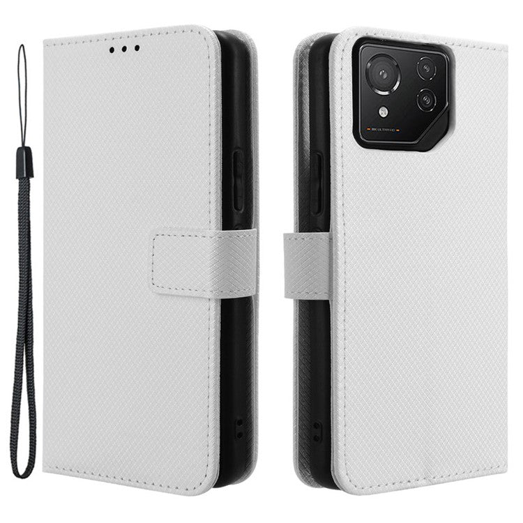 For Asus ROG Phone 8 Pro 5G / 8 5G Magnetic Phone Case Diamond Texture Card Slots Cover - White