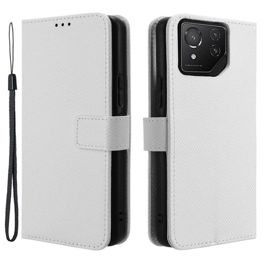 For Asus ROG Phone 8 Pro 5G / 8 5G Magnetic Phone Case Diamond Texture Card Slots Cover - White