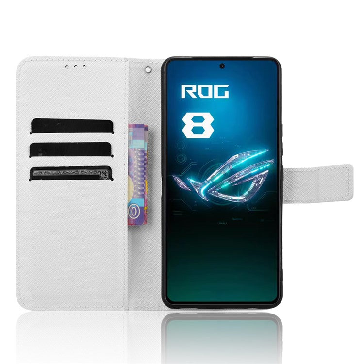 For Asus ROG Phone 8 Pro 5G / 8 5G Magnetic Phone Case Diamond Texture Card Slots Cover - White
