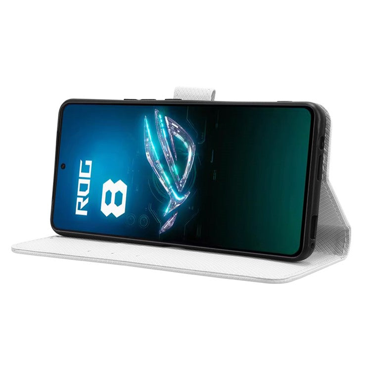 For Asus ROG Phone 8 Pro 5G / 8 5G Magnetic Phone Case Diamond Texture Card Slots Cover - White
