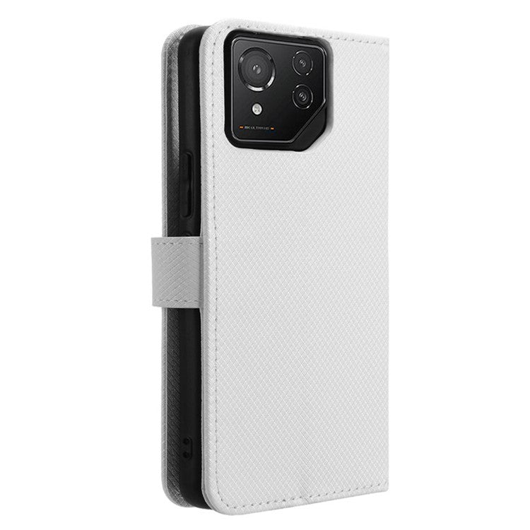 For Asus ROG Phone 8 Pro 5G / 8 5G Magnetic Phone Case Diamond Texture Card Slots Cover - White