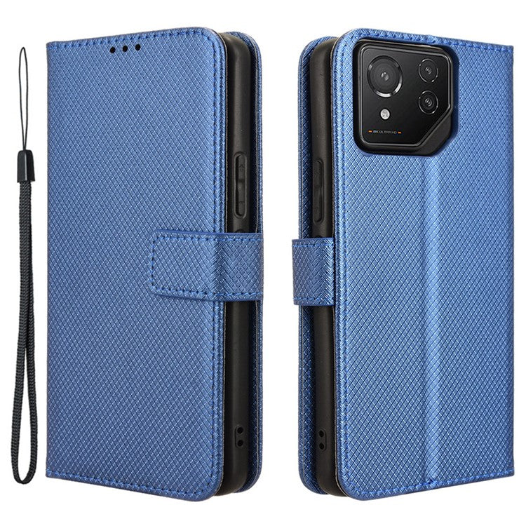 For Asus ROG Phone 8 Pro 5G / 8 5G Magnetic Phone Case Diamond Texture Card Slots Cover - Blue